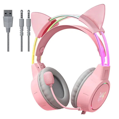 RGB Light Gamer Headset Cat Ear Gaming Headphones